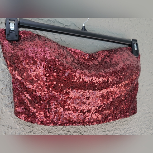 Charlotte Russe Red Sequin Strapless Tube Top XL Holiday Party Club Festival - Picture 8 of 11